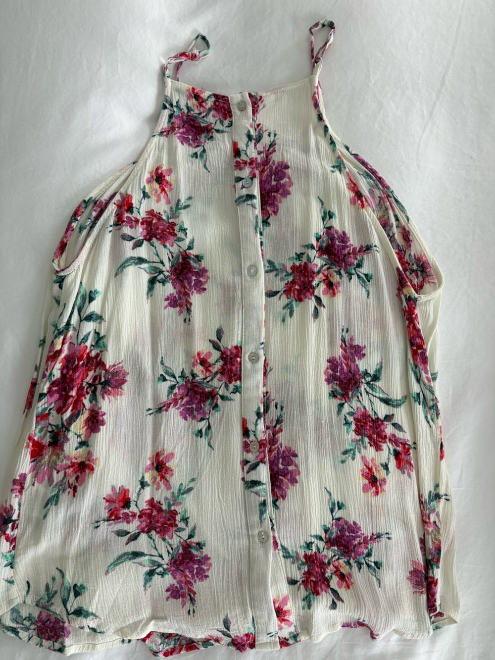 Staccato White Floral Button-Front Spaghetti Strap Tank